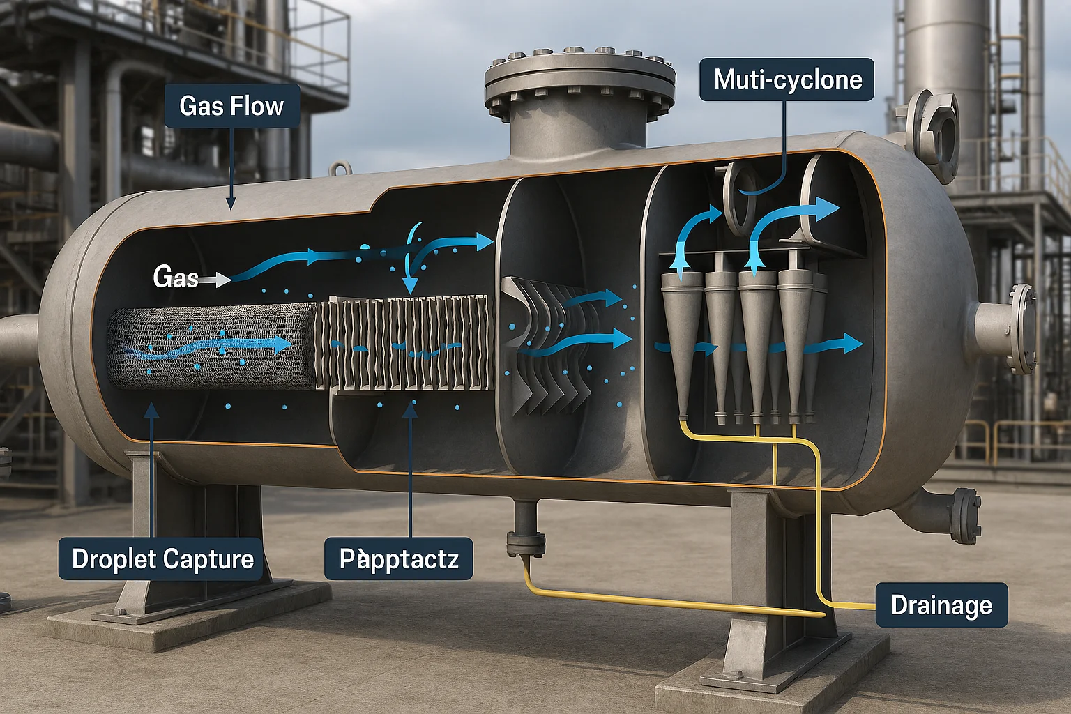 Mist Eliminator Design for Three-Phase Separators and Process Vessels
